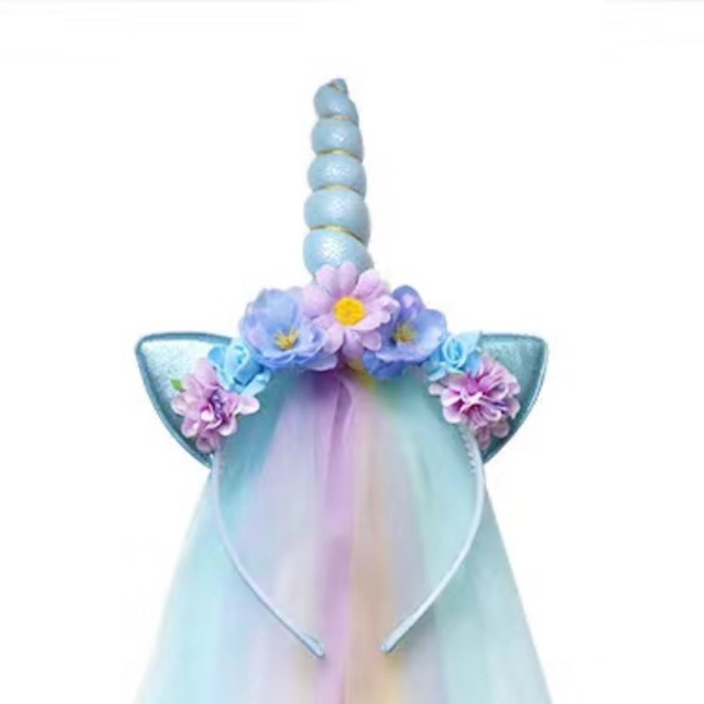 Unicorn flower Headband with Chiffon Train - Picture 2 of 2